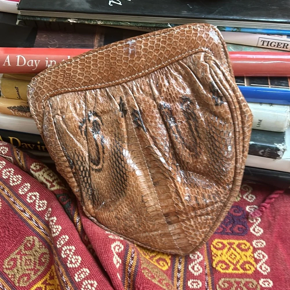 Vintage Brown Snakeskin Teardrop Clutch Purse